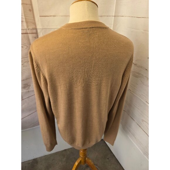 Express Merino Wool V-Neck Sweater Mens Sz L Beige/Tan Lightweight Knit Pullover - Picture 3 of 10